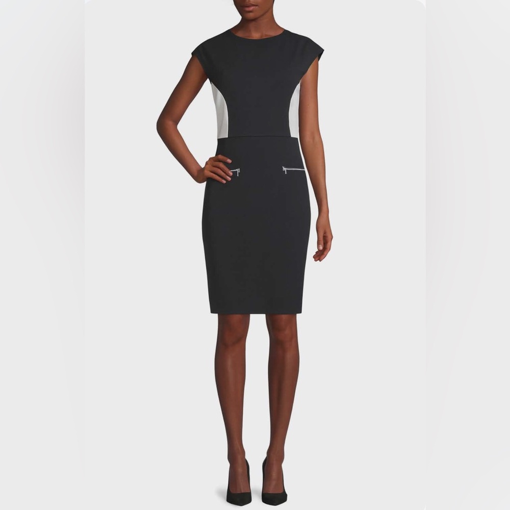 Evan Picone Black and White Mini Dress With Zip Pockets